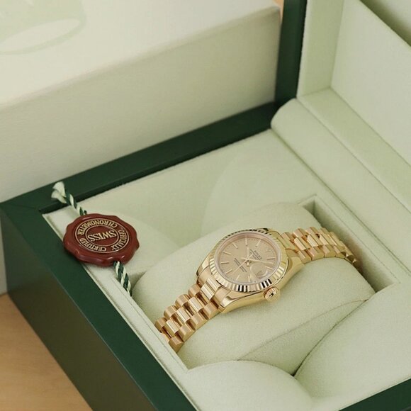 ROLEX LADIES DATEJUST PRESIDENT 26MM 18K YELLOW GOLD CHAMPAGNE WATCH main image 9